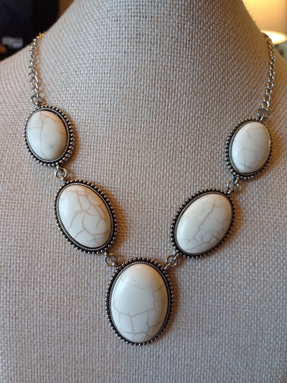 paparazzi White Marbled Oval Statement Necklace